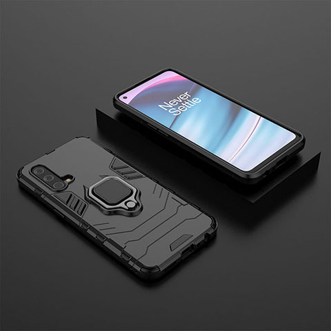 Custodia Silicone e Plastica Opaca Cover con Magnetico Anello Supporto KC2 per OnePlus Nord CE 5G Nero