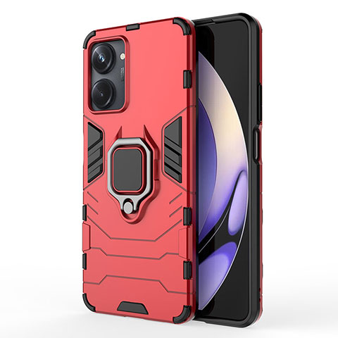 Custodia Silicone e Plastica Opaca Cover con Magnetico Anello Supporto KC2 per Realme 10 Pro 5G Rosso