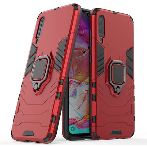 Custodia Silicone e Plastica Opaca Cover con Magnetico Anello Supporto KC2 per Samsung Galaxy A70S Rosso