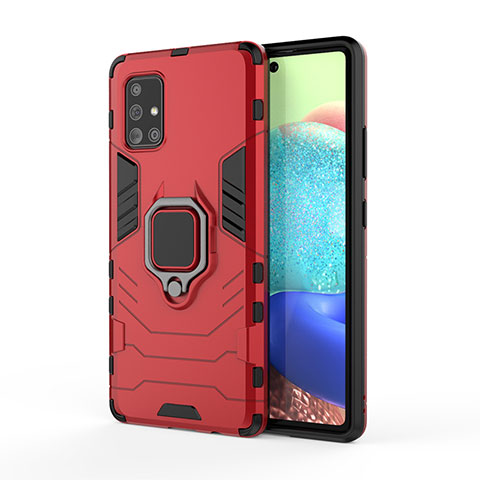 Custodia Silicone e Plastica Opaca Cover con Magnetico Anello Supporto KC2 per Samsung Galaxy A71 4G A715 Rosso