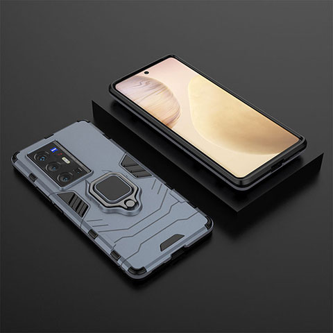 Custodia Silicone e Plastica Opaca Cover con Magnetico Anello Supporto KC2 per Vivo X70 Pro+ Plus 5G Blu