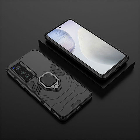 Custodia Silicone e Plastica Opaca Cover con Magnetico Anello Supporto KC2 per Vivo X70t Nero