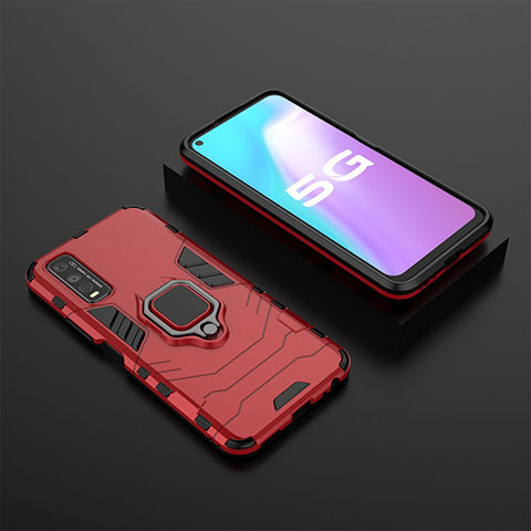 Custodia Silicone e Plastica Opaca Cover con Magnetico Anello Supporto KC2 per Vivo Y70t 5G Rosso