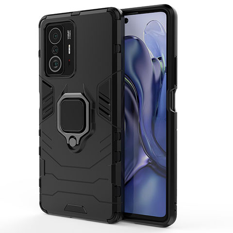 Custodia Silicone e Plastica Opaca Cover con Magnetico Anello Supporto KC2 per Xiaomi Mi 11T Pro 5G Nero