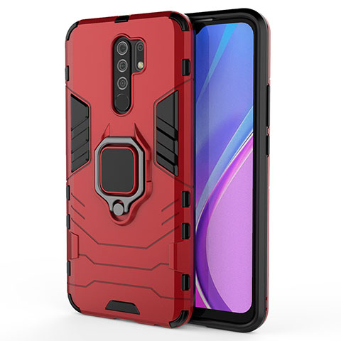 Custodia Silicone e Plastica Opaca Cover con Magnetico Anello Supporto KC2 per Xiaomi Redmi 9 Rosso