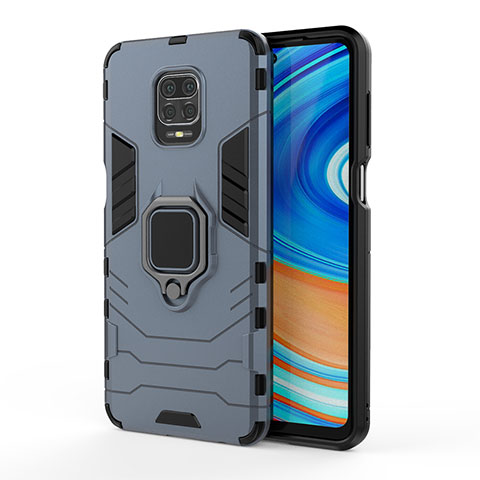 Custodia Silicone e Plastica Opaca Cover con Magnetico Anello Supporto KC2 per Xiaomi Redmi Note 9 Pro Max Blu