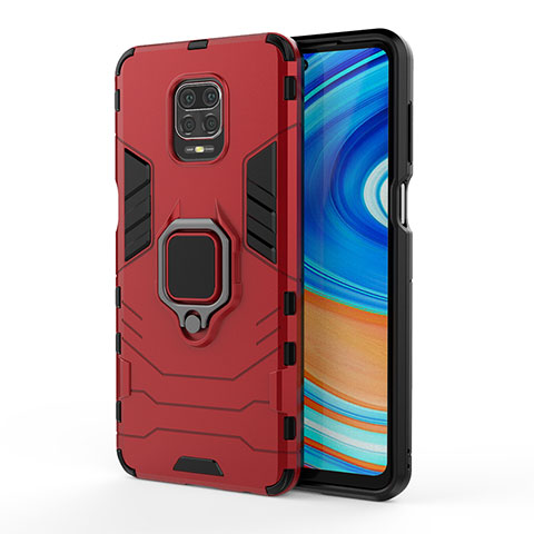 Custodia Silicone e Plastica Opaca Cover con Magnetico Anello Supporto KC2 per Xiaomi Redmi Note 9 Pro Max Rosso