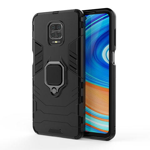 Custodia Silicone e Plastica Opaca Cover con Magnetico Anello Supporto KC2 per Xiaomi Redmi Note 9S Nero