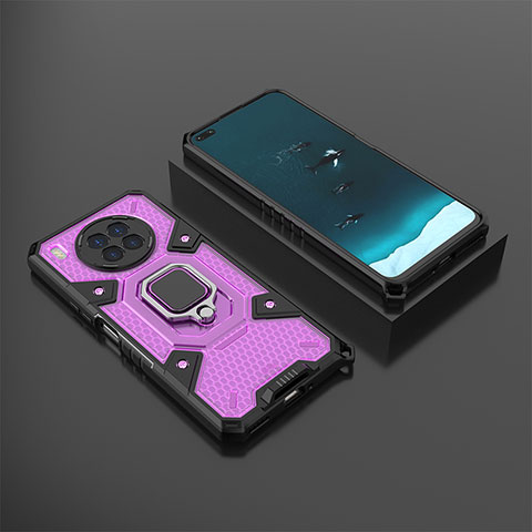 Custodia Silicone e Plastica Opaca Cover con Magnetico Anello Supporto KC3 per Huawei Nova 8i Viola