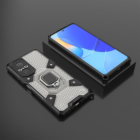 Custodia Silicone e Plastica Opaca Cover con Magnetico Anello Supporto KC3 per Huawei Nova 9 SE Nero