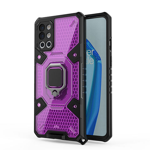 Custodia Silicone e Plastica Opaca Cover con Magnetico Anello Supporto KC3 per OnePlus 9R 5G Viola