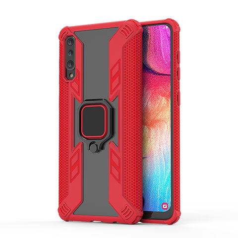 Custodia Silicone e Plastica Opaca Cover con Magnetico Anello Supporto KC3 per Samsung Galaxy A30S Rosso