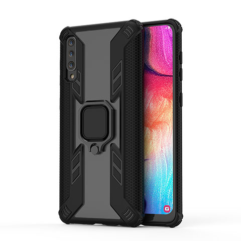 Custodia Silicone e Plastica Opaca Cover con Magnetico Anello Supporto KC3 per Samsung Galaxy A50S Nero