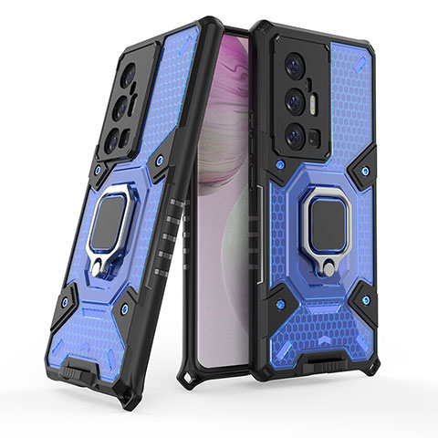 Custodia Silicone e Plastica Opaca Cover con Magnetico Anello Supporto KC3 per Vivo X70 Pro+ Plus 5G Blu