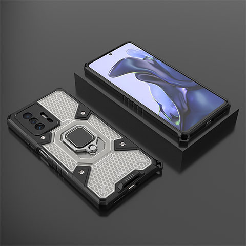 Custodia Silicone e Plastica Opaca Cover con Magnetico Anello Supporto KC3 per Xiaomi Mi 11T 5G Nero