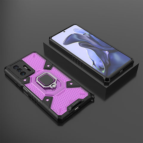 Custodia Silicone e Plastica Opaca Cover con Magnetico Anello Supporto KC3 per Xiaomi Mi 11T 5G Viola