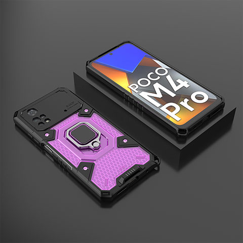 Custodia Silicone e Plastica Opaca Cover con Magnetico Anello Supporto KC3 per Xiaomi Poco M4 Pro 4G Viola