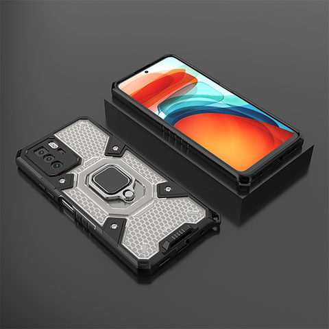 Custodia Silicone e Plastica Opaca Cover con Magnetico Anello Supporto KC3 per Xiaomi Poco X3 GT 5G Nero