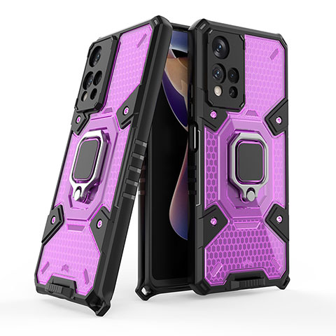 Custodia Silicone e Plastica Opaca Cover con Magnetico Anello Supporto KC3 per Xiaomi Poco X4 NFC Viola