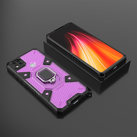 Custodia Silicone e Plastica Opaca Cover con Magnetico Anello Supporto KC3 per Xiaomi Redmi 9C Viola