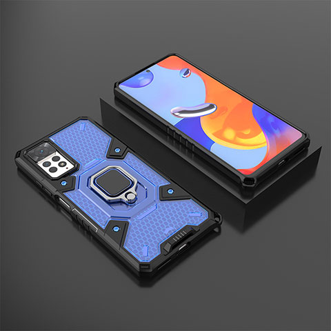 Custodia Silicone e Plastica Opaca Cover con Magnetico Anello Supporto KC3 per Xiaomi Redmi Note 11 Pro 4G Blu