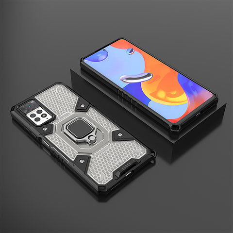 Custodia Silicone e Plastica Opaca Cover con Magnetico Anello Supporto KC3 per Xiaomi Redmi Note 11 Pro 5G Nero