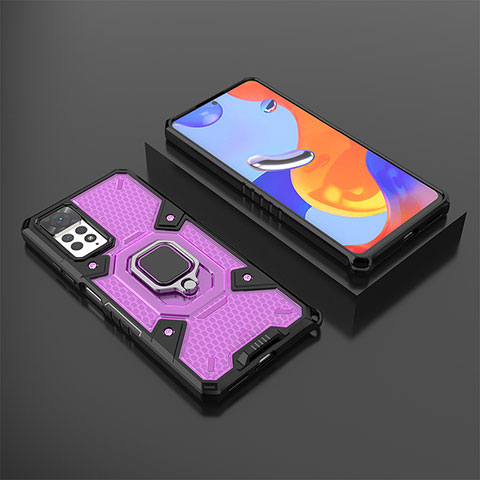 Custodia Silicone e Plastica Opaca Cover con Magnetico Anello Supporto KC3 per Xiaomi Redmi Note 11 Pro 5G Viola