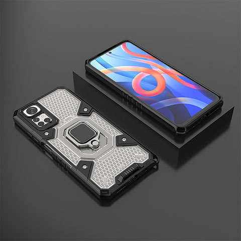 Custodia Silicone e Plastica Opaca Cover con Magnetico Anello Supporto KC3 per Xiaomi Redmi Note 11S 4G Nero