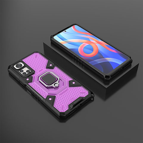 Custodia Silicone e Plastica Opaca Cover con Magnetico Anello Supporto KC3 per Xiaomi Redmi Note 11S 4G Viola