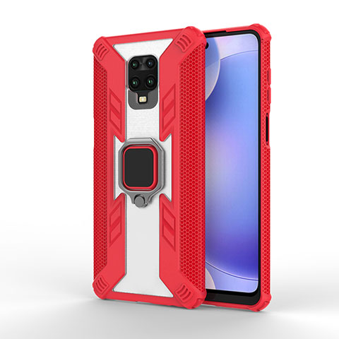 Custodia Silicone e Plastica Opaca Cover con Magnetico Anello Supporto KC3 per Xiaomi Redmi Note 9S Rosso