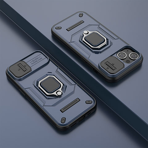 Custodia Silicone e Plastica Opaca Cover con Magnetico Anello Supporto KC4 per Apple iPhone 13 Blu