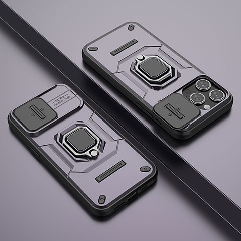 Custodia Silicone e Plastica Opaca Cover con Magnetico Anello Supporto KC4 per Apple iPhone 13 Pro Max Viola