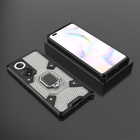 Custodia Silicone e Plastica Opaca Cover con Magnetico Anello Supporto KC4 per Huawei Honor 50 Pro 5G Nero