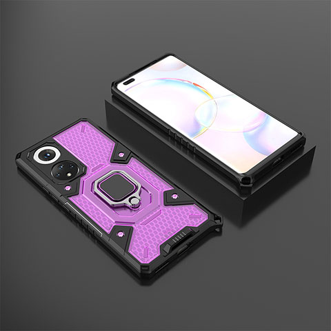 Custodia Silicone e Plastica Opaca Cover con Magnetico Anello Supporto KC4 per Huawei Honor 50 Pro 5G Viola