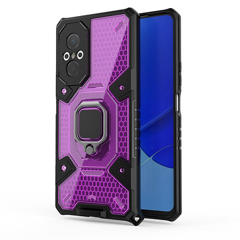 Custodia Silicone e Plastica Opaca Cover con Magnetico Anello Supporto KC4 per Huawei Honor 50 SE 5G Viola