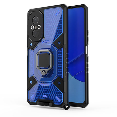 Custodia Silicone e Plastica Opaca Cover con Magnetico Anello Supporto KC4 per Huawei Nova 9 SE Blu