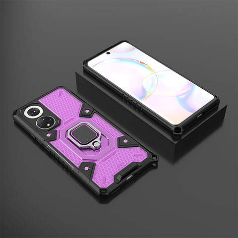 Custodia Silicone e Plastica Opaca Cover con Magnetico Anello Supporto KC4 per Huawei Nova 9 Viola