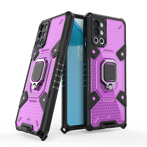 Custodia Silicone e Plastica Opaca Cover con Magnetico Anello Supporto KC4 per OnePlus 9R 5G Viola