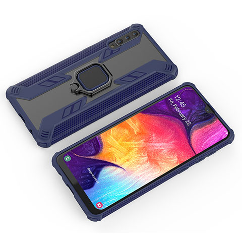 Custodia Silicone e Plastica Opaca Cover con Magnetico Anello Supporto KC4 per Samsung Galaxy A30S Blu