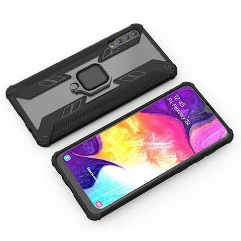 Custodia Silicone e Plastica Opaca Cover con Magnetico Anello Supporto KC4 per Samsung Galaxy A30S Nero