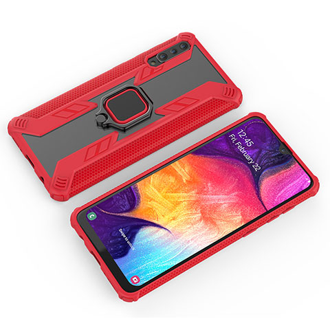 Custodia Silicone e Plastica Opaca Cover con Magnetico Anello Supporto KC4 per Samsung Galaxy A50 Rosso