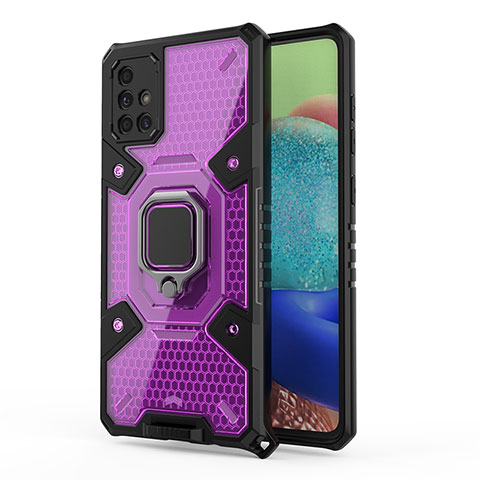 Custodia Silicone e Plastica Opaca Cover con Magnetico Anello Supporto KC4 per Samsung Galaxy A71 4G A715 Viola