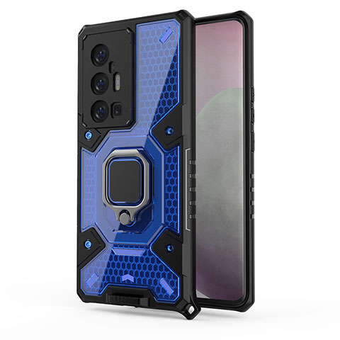 Custodia Silicone e Plastica Opaca Cover con Magnetico Anello Supporto KC4 per Vivo X70 Pro+ Plus 5G Blu