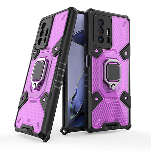 Custodia Silicone e Plastica Opaca Cover con Magnetico Anello Supporto KC4 per Xiaomi Mi 11T 5G Viola