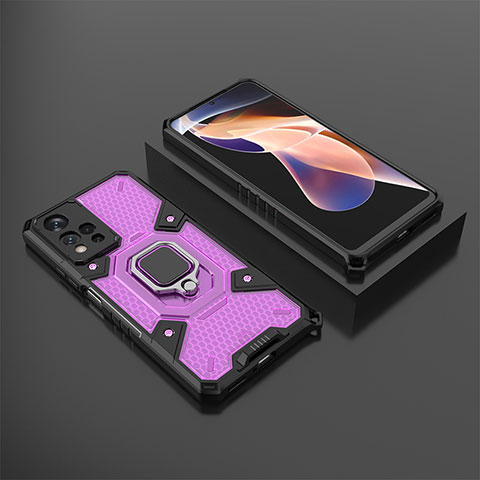 Custodia Silicone e Plastica Opaca Cover con Magnetico Anello Supporto KC4 per Xiaomi Poco X4 NFC Viola