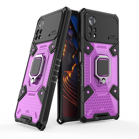 Custodia Silicone e Plastica Opaca Cover con Magnetico Anello Supporto KC4 per Xiaomi Poco X4 Pro 5G Viola