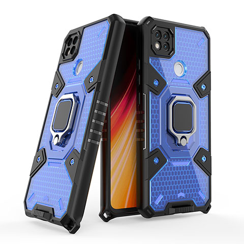 Custodia Silicone e Plastica Opaca Cover con Magnetico Anello Supporto KC4 per Xiaomi Redmi 9 Activ Blu