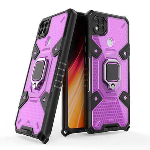 Custodia Silicone e Plastica Opaca Cover con Magnetico Anello Supporto KC4 per Xiaomi Redmi 9 Activ Viola