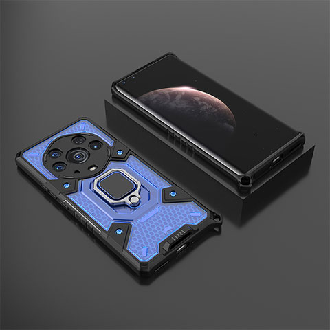 Custodia Silicone e Plastica Opaca Cover con Magnetico Anello Supporto KC5 per Huawei Honor Magic3 Pro+ Plus 5G Blu