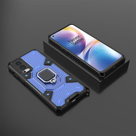 Custodia Silicone e Plastica Opaca Cover con Magnetico Anello Supporto KC5 per OnePlus Nord 2 5G Blu